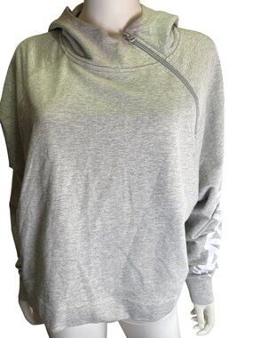 Victorias Secret Gray Pullover Hoodie  Asymmetrical Zipper & Logo Sleeve L  NWT